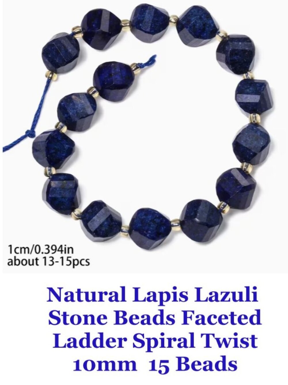 Natural Lapis Lazuli Stone Beads Faceted Ladder Spiral Twist 10mm  15 Beads